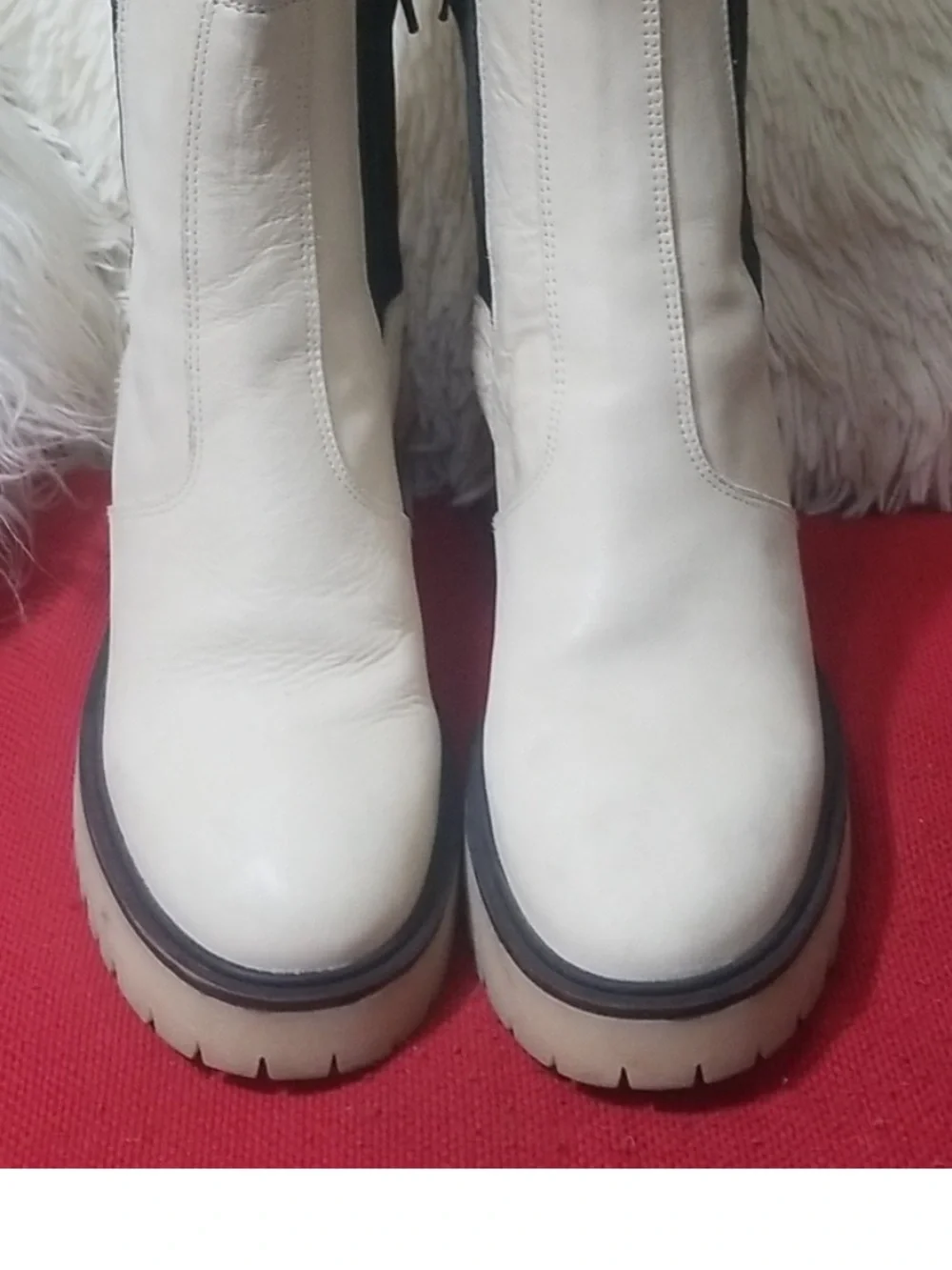Free People White Chelsea Heeled Ankle Boots with Black Elastic